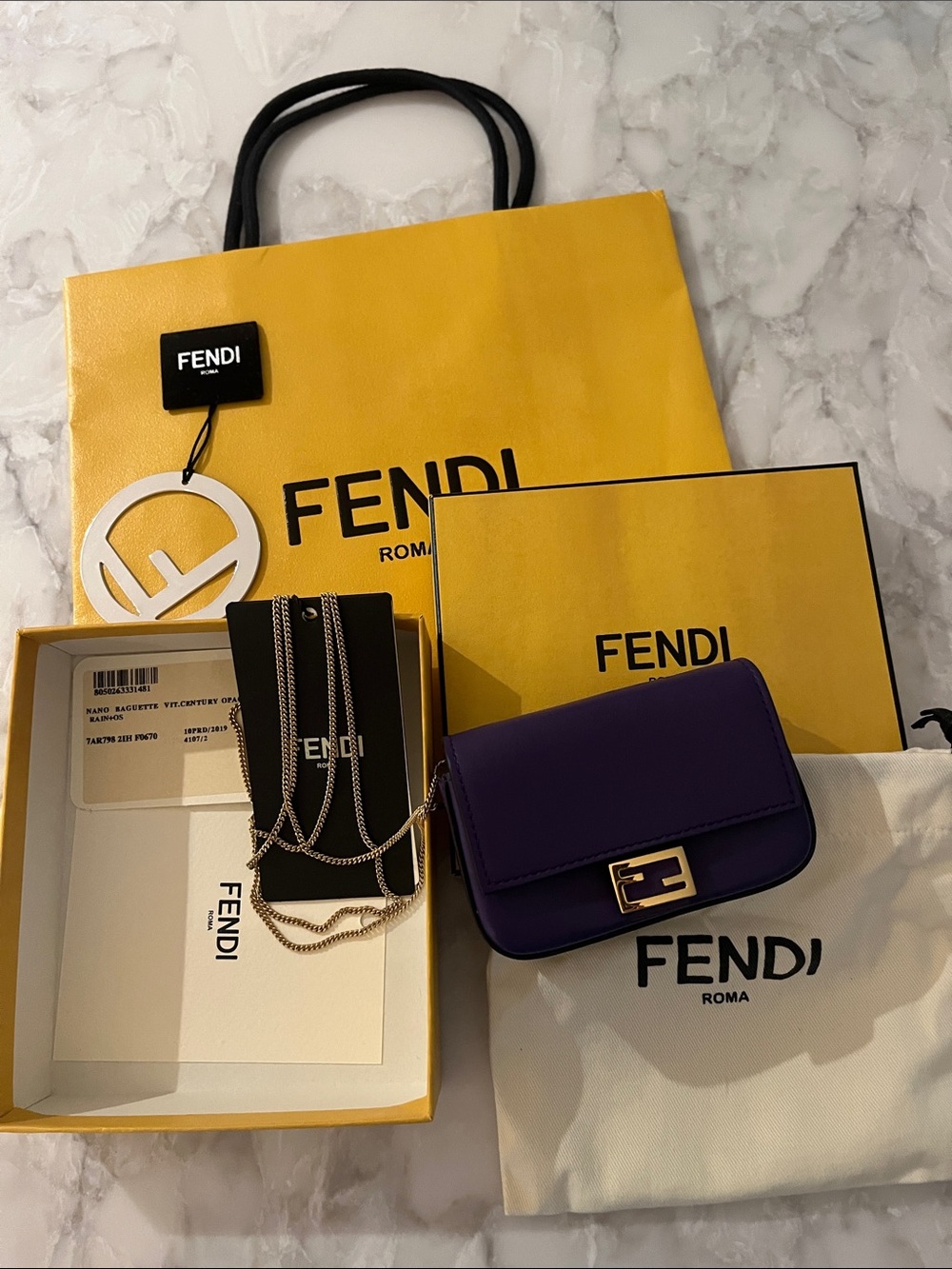 Fendi Purple Mini Baguette Bag with Silver Chain